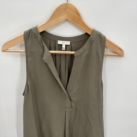 JOIE Olive Split Neck 100% Silk Sleeveless Top Blouse // S - Picture 2 of 7